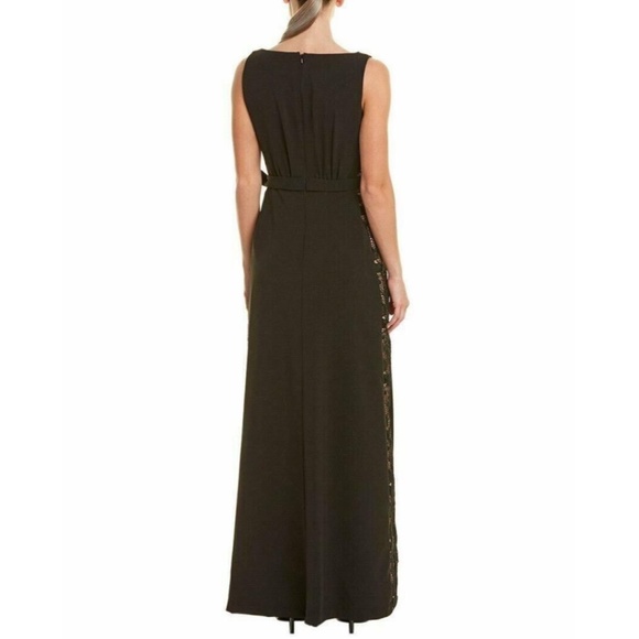 NWT $268 Kay Unger‎ [ 4 ] Belted Crepe Lace-Side Gown in Black Tan - Picture 15 of 15